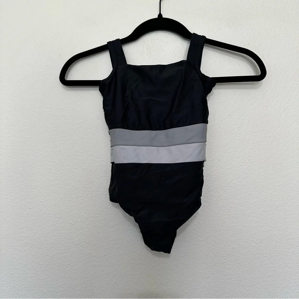 Dance Leotard for Kids in Black with Gray Bands